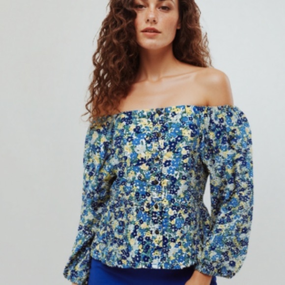 Ann Taylor floral button down bubble sleeve peplum top ❤️ - Picture 1 of 7